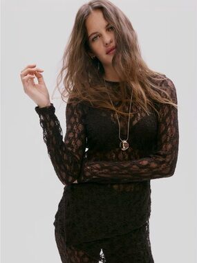 H&M Asymmetric Coquette Lace Long Sleeve Top